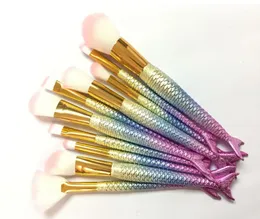 1LOT 10PCS Mermaid Brush Makeup Brushes Conjuntos de maquiagem 3D Profissional colorido Brushes Foundation Blush Cosmético Conjunto de pincéis Too6682524