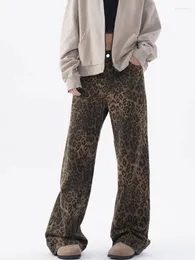 Jeans femininos Mulheres Vintage Leopard Print Streetwear Y2K Fashion Denim