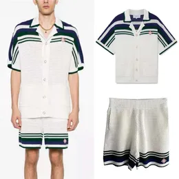 Nuovo designer di Casabulc alla moda Shorts Shorts Strip a strisce uomini casual uomini e donne hawaiane a maniche corte a maniche corta cardigan maglione coda da maglione Casa Blanca Casa Blanca