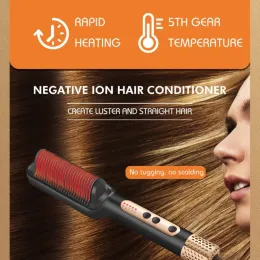 Brushes Hair Straighteneing Brush Negative Ion Hair Straightener Brush with 5 Temp Settings Quickly Heating & AntiScald Comb Dropship