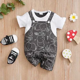 Rompers 0-18 Baby Bodysuit Cute Backstraps Elephant Cotton Casual Comfortable Soft Boys And Girls Summer Short Sleeved Newborn Clothes d240425