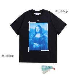 T-shirt maschile di Whiteshirt Xia Chao Brand Ow Off Mona Lisa Painting Oil Arrow Maniche corte a manica corta uomini e donne Casualità Casualmente grande maglietta sciolta 922