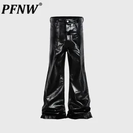 Pants PFNW Men's Dark High Street Casual Waxed Pants Women Wide Trendy Coated Glossy Lacquer Leather Micro Flared Trousers 12Z8901