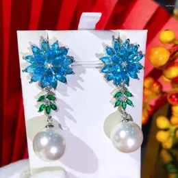 Dangle Earrings GODKI Trendy Pearl Flowers For Women Wedding Party Multicolor Cubic Zircon Dubai Bridal Earring Boucle D'oreille 2024