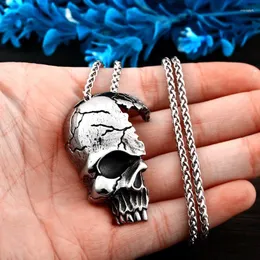 Anhänger Halsketten Vintage gebrochener Schädel Edelstahl Halskette Halbgesicht für Männer Mode Punk Gothic Schmuck Großhandel Großhandel