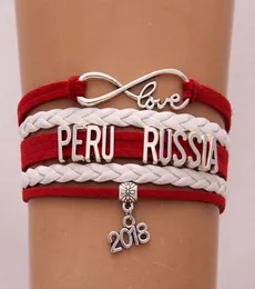 Infinity Love Peru Pulseira Russia 2018 charme de futebol envoltório de couro esportivo de pulseiras para mulheres jóias 9522072