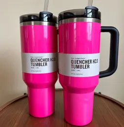 US STOCK Neon hot pink Winter Pink Shimmery Co-branded Target Red 40oz Quencher Tumblers Cosmo Parada Flamingo Valentines Day Gift Cups 2nd Car mugs G0425