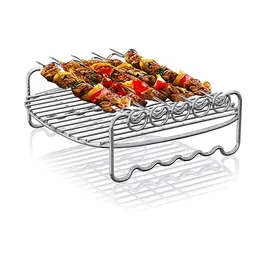 2024 7 polegadas Fryer Rack Conjunto de rack versátil rack de churrasqueira de dupla camada com espetos vaporando o suporte de óleo para cozinha para rack de grelhar de camada dupla