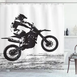 Survival Motorcycle Shower Curtain Horsepower Adventurous Journey Freedom Ride Masculine Vehicle Bathroom Curtains Decor Set with Hooks