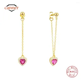 Dangle Earrings Canner 925 Sterling Silver Cute Heart Zircon Long Tassel Drop for 18K Gold Gold INS GOME HIM