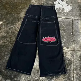 Haftowane workowate dżinsy streetwear hip hop retro grafika Y2K dżinsy mężczyźni kobiety gotycka wysoka talia szerokość spodni Harajuku czarne spodnie 240425