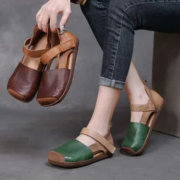 Ciciyang Retro Düz Yaz Kadınlar Orijinal Cowhide Deri 2024 Yeni Bayanlar İçi Boş Out Anti Slip Mary Jane Ayakkabı Sandals