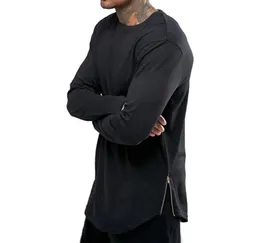 FashionNew Hip Hop Mens Basic T Shirt Longline Zipper Designer Long Sleeve Oneck SolidT Shirts Men039s Curve Hem Side Zip To7076444