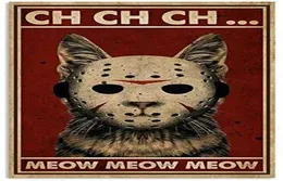 Horror Jason Cat Meow Metal Poster Wall Decor for Him Country Home Decor Vintage Tin Sign 8x12 inch3277099