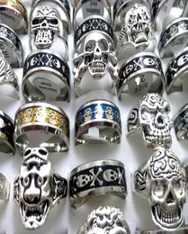 Hela 50st Mix Skull Rostfritt stållegering Skullringar smycken Finger Ring Punk Biker Edelstahlringe Fashion3306700