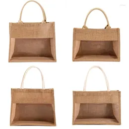 أكياس التسوق Burlap Tote Beach Jute Bag مع مقابض للمعلمين الأم معلمين وصيفات الزفاف DIY سعة كبيرة قابلة لإعادة الاستخدام