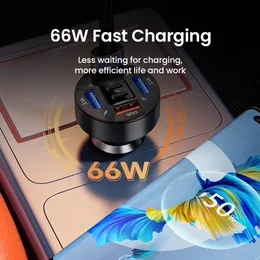 66W Support Super Fast Charging 6 I 1 Multi-Port Voltage Car med fordon Digital Display Mobiltelefonladdare för iPhone 15 14 Plus 13 12 11 Samsung S24 S23 Xiaomi