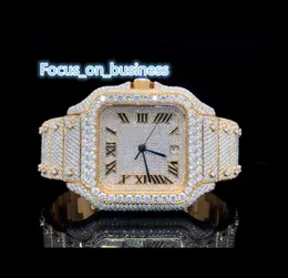 Moissanite Watch Full Iced Out Moissanite Diamond Men assista movimento automático de aço inoxidável Moissanite cravejou Diamond Watch