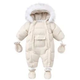 One-Pieces Aynigiell 2023 Winter Neugeborenes Verdickung Jumpsuit gebautes Woll mit Kapuze mit Jungen und Mädchen warme schneebedeckte Overalls