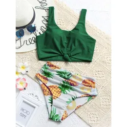 New Split Swimsuit Double Layer Fabric Pineapple Printed Electric Bikini Swimsuit