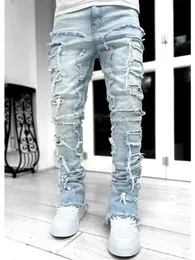 Мужские творческие кисточки украшения прямой джинсы повседневные джинсовые брюки в стиле Street Street для всех сезонов 240417