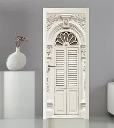 PVC Autadensivo Adesivo de porta à prova d'água 3D Estrela branca da porta da porta de estar do quarto europeu de luxo decoração de casa murais T7893590