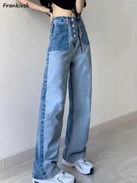 Jeans gamba larga da donna donna chic estate hip hop adolescenti pantaloni patchwork deisgn y2k abbigliamento interamente match lavati in alto in alto.