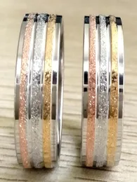 36PCSユニークなフロスト銀シルバーローズゴールドバンドステンレススチールリングコンフォートフィットサンドサーフェスメン8mm結婚リングWhole55734765236