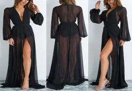 Summer Cape Women Swimsuit Bikini Cover Up Sexy Beach Count Ups Szyfonowy sukienka Elegancka solidna plażowa kostium kąpielowa Kaftan B7989146