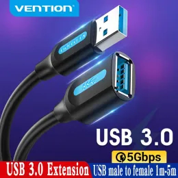 Tillbehör Vention USB 3.0 2.0 Extension Cable Extender Data Cord Male to Female For PC Smart TV Box One SSD Snabb Speed ​​USB Cable Extension