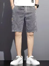 Coreano Summer Mens Black Wide Denim Shorts Moda Casual Jeans Roupas da marca 240415