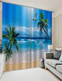 Özel Mavi Plaj Perdeleri 3D Pencere Perdesi Lüks Oturma Odası Dekorasyon Cortina Doğa Manzarası Perde2611726
