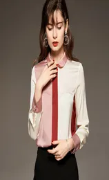 95 Silk 5 Spandex Women039S camisa Turn Down Collar Mangas compridas blusas de moda colorida Camisas6893387