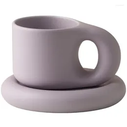 Кружки 2pcs nordic insta-style chubby ручка Mug Cute Coffee Set Office Ceramic Plate