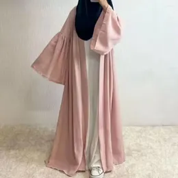 Roupas étnicas Dubai Middle Oriente Cardigan Robe Solid Cor Sollow Sino Sleeve Sleeve Dress de moda elegante para mulheres muçulmanas