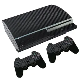 Aufkleber Kohlefaser Schwarz für PS3 Fett für PS3 -Hautaufkleber für Konsole 2 Pads Controller Hautaufkleber