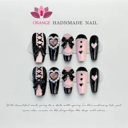 Handgemachte Y2K Press auf Nägeln Pink Herz entworfen wiederverwendbare gefälschte Nägel Künstliche Manicuree Wearable Orange Nagel Store für Mädchen 240411