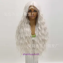 % 100 insan saçı tam dantel peruk peruk kadınlık ön dantel beyaz gümüş peruk uzun kıvırcık saç kabarık doğal bölünmüş tavuk rulo mısır perma