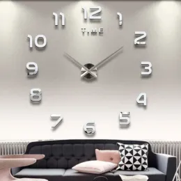 Klockor 2024 Modern design stor väggklocka 3D diy kvartsklockor modeklockor akryl spegel klistermärken vardagsrum hem dekor horloge