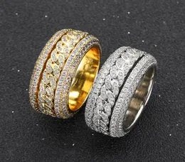 HipHop mit Seitensteinen Kupfer eingelegtes Zirkon rotatierbarer kubanischer Ring Real Gold Electroplating Hiphopring Ring Schmuck242f1860068