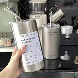 Tazza di caffè thermos 304 in acciaio inossidabile raggruppamento a doppio strato paglia portatile riutilizzabile in bottiglia d'acqua tazza americana 240422