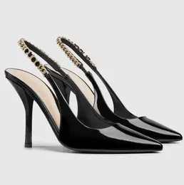 Заводская розетка-Signoria Women Sandals обувь Slingback Патентная кожаная кожаная черная летние летние каблуки.