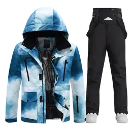 Jaquetas 2023 novo traje de esqui para homens jaqueta de esqui à prova d'água à prova d'água de inverno e calças de neve define masculino de snowboard masculino ao ar livre