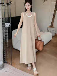 Casual Dresses Yzjnh 2024 Summer Long Dress Women's Korean Edition Loose Round Neck Sleeveless Solid Color Large Size Tank Top