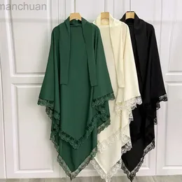 Hijabs Muslim Hijab Abays con pizzo traspirante in stile islamico traspirante Dubai Long istantanea per il festival e preghiera 1pc D240425