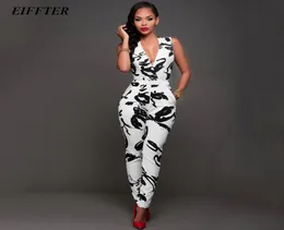 Whole EIFFTER Long Jumpsuits For Women 2016 New Fashion Women Sleeveless Deep Vneck Painting Print Rompers Summer Overalls P9275456