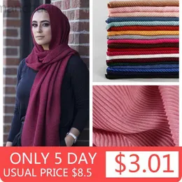 Hijabs Women Plain Cotton Scarf Head Hijab Wrap Solid Full Cover-Up Shawls Foulard Femme pannband Crinka Muslim Hijabs Store D240425