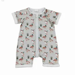 Rompers Оптовые малышки для малыша для мальчика утки для новорожденных летние короткие рукава шорты на молнии на молнии