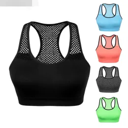 Yoga Mesh Sports Bra Hollow Out Sport Top Seamless Litness Yoga Bras Women Gym Top Bated Running Stest Shockproof Push Up Crop Top