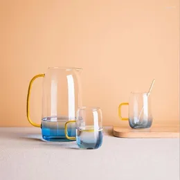 Muggar kall glas vattenflaskan burk vatten transparent stor kapacitet värmebeständig kruka med handtag tekanna pitchers 1.4L